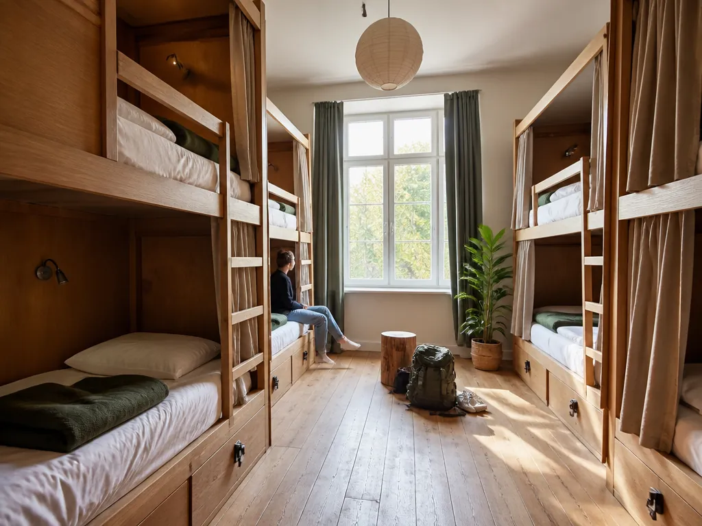 Dorm bed: A bed in our six bed dorm. Solid oak bunks, a curtain, a light and a drawer that locks. Quiet hours from 11 PM.